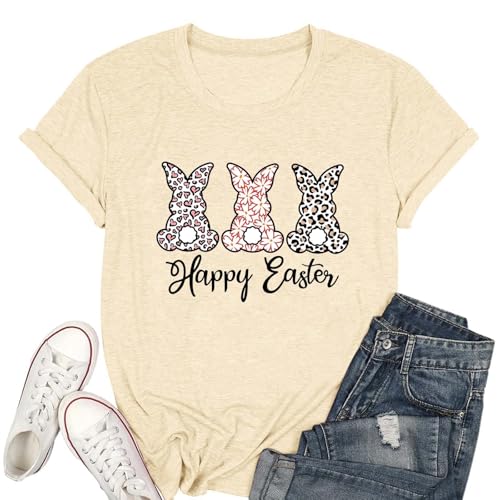 Sudadera de Pascua para mujer, diseño de conejito con lazo y estampado informal, cuello redondo, manga corta, camisa de franela con cremallera, beige, L