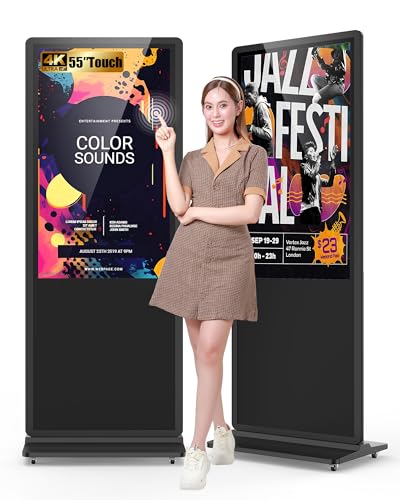 Image of 65 Inch Digital Signage Display, 4K 2160P LCD Touchscreen Indoor Floor Standing Digital Kiosk, Auto Media Player Advertising Display Poster with Android OS Remote Control