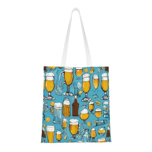 Beer Bubble Print Polyester Canvas Tote Bag, Worthy Shopping Bag, Ideal For Present And Daily Errands