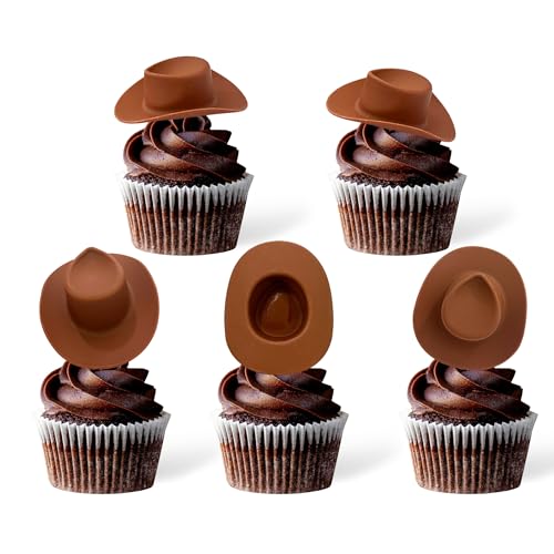 Gexolenu 20 Pcs Plastic Mini Cowboy Hat Decoration Western Cowgirl Hat Doll Hats for Dollhouse Party Decoration Boy Girl Birthday Cake Decor Supply(Brown)