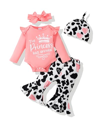 Image of SODLON Newborn Baby Girl Clothes Infant Outfits Clothing Ruffle Romper Bell Bottoms Flared Pants Outfit Sets for Baby Girls