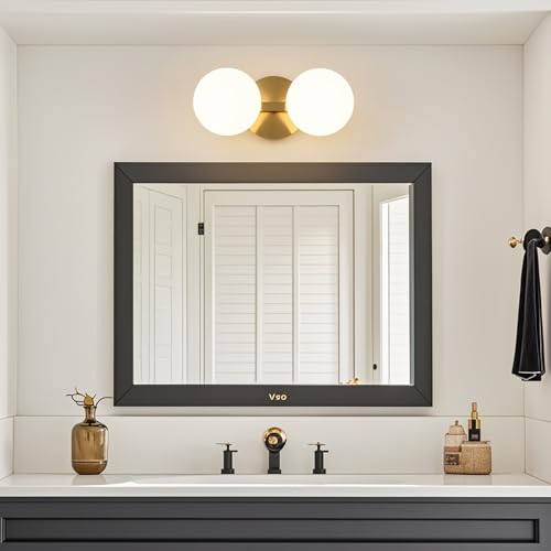 Image of Gold Globe Wall Sconce,Vanities Lights with 2 Milk Glass Shades | 6 inch Modern Spherical Vanity Sconces,Contemporary Small Brass Ball Lights Fixture for Entryway Bedside Bathroom,E26 Base