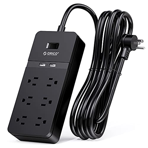 ORICO Power Strips Surge Protector with 6 Outlet & 2 USB Flat Plug ,Power Strip 1080J 15ft Heavy Duty Extension Cord Power Strip(1850W/15A), ETL Listed, Wall Mountable for Home and Office-Black