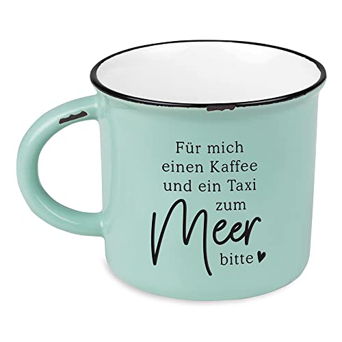 Kaffeetasse vintage| Keramik Becher zum verschenken | maritim | 400 ml | Taxi zum Meer, Türkis