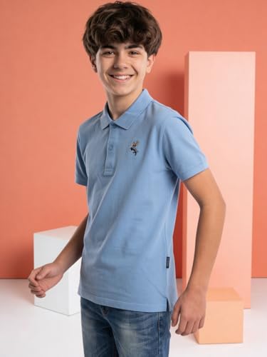 Image of Li'l Tomatoes Boys Cotton Pique Polo T-Shirt | Solid Collared Half Sleeve Tee for Kids | Soft Breathable Summer Wear | Casual Smart Polo T-Shirt | 9-16 Years
