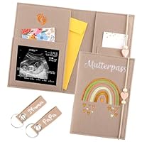 Mutterpass Schutzhülle, Mutterpasshülle aus Filz mit Zwei Schlüsselanhängern, Beige Hülle Mutterpass für Deutschen, mit Fächer für Ultraschallbild, Impfpass, Versichertenkarte