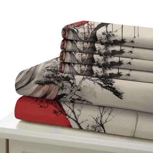 Housse de couette légère sans repassage motif japonais pour lit double