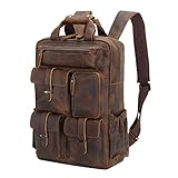 Polare Cowhide Leather Multiple Laptop Backpack Day Pack Travel Bag Satchel For Men