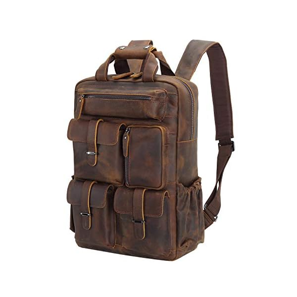Polare Cowhide Leather Multiple Laptop Backpack Day Pack Travel Bag Satchel For Men