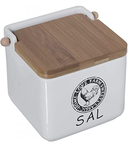 TIENDA EURASIA® Saleros de Cocina con Tapa Originales - Cerámica con Tapa - 12x12x12cm (Sal Gallo)