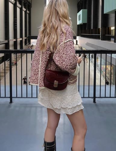 Omoone Women's Cropped Quilted Jacket in Floral Red - Lightweight Puffer Cardigan for Every Occasion - Image 2