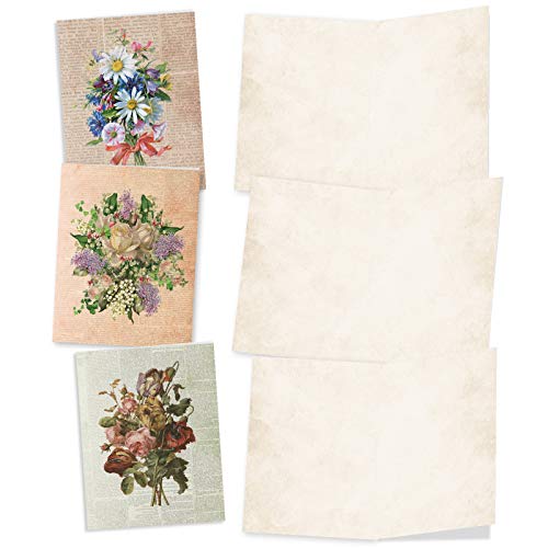 The Best Card Company - 10 Boxed Note Cards With Flowers - Blank Assorted Floral Notecards Bulk (4 X 5.12 Inch) - Flower Press M6454Ocb #TOP2