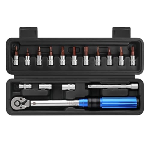 Mulcort Jeu de 16 clés dynamométriques à cliquet 1/4 pour VTT avec six pans creux et tige d'extension, kit d'outils de réparation de précision de 2 à 24 Nm