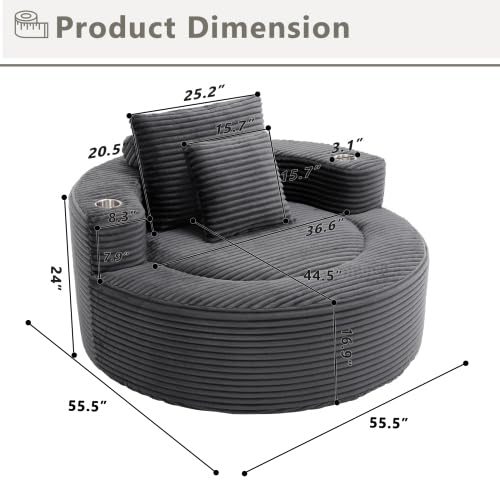 Image of Trustyue Boneless Couch,Comfy Fluffy Sofa Bed,Upholstered Sleeper Sofa with Cup Holder and Throw Pillows,Corduroy Plush Cloud Lounge Chair