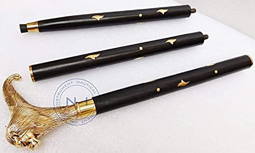 Samara Nautical Solid Brass Lion Head Handle Wooden Walking Stick Cane Vintage Designer Handmade