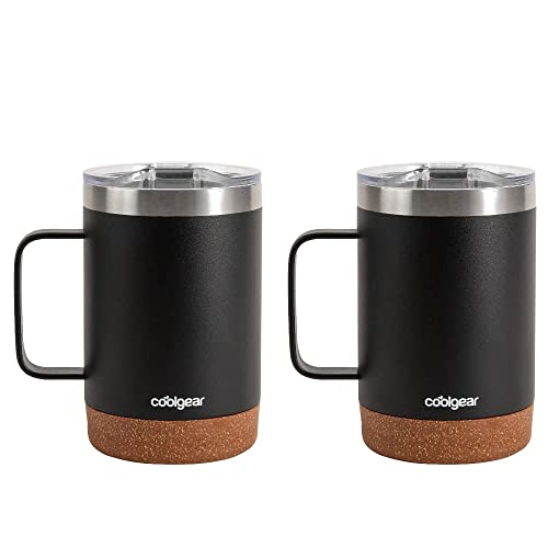 COOL GEAR American Designed, Stainless Steel Copper Lined Mug with Handle, BPA Free Lid, 2 Pack - 16 oz - Ebony