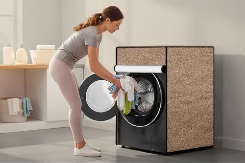 Image of Stylista Waterproof Front Load Washing Machine Cover Compatible for Haier 8 kg, Sand Pattern Brown