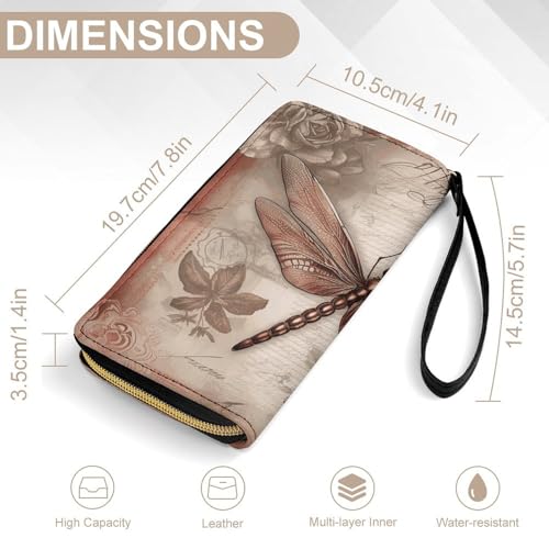 Women Wallets Dragonfly Bee Leather Wallet for Women Thin Wallet with Zipper Pocket Card Holder2