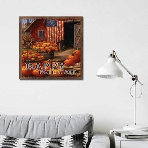 Décoration murale Happy Fall Y'all cadre bois 30x30 cm