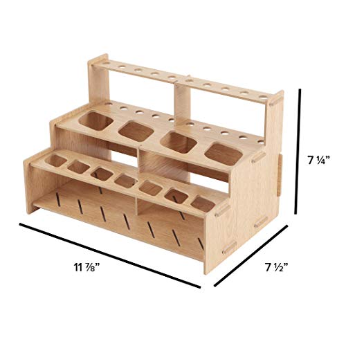 Mezzo Artist Paint And Brush Rack - Wood Grain Laminate Multi Layer Desk Stand Professional Storage Display Organizer For Paintbrushes And Paint Tubes - Mezzo Artist Paint And Brush Full Rack #TOP2