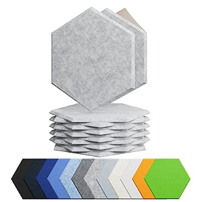 Amantech 12 Pack Acoustic Panels Self Adhesive Sound Proof Foam,High Density Sound Acoustic Foam Panel,12X10.23X0.4 Inch Hexagon Wall Panels in Home,Office,Reccording Room,Studio(Silver Gray)
