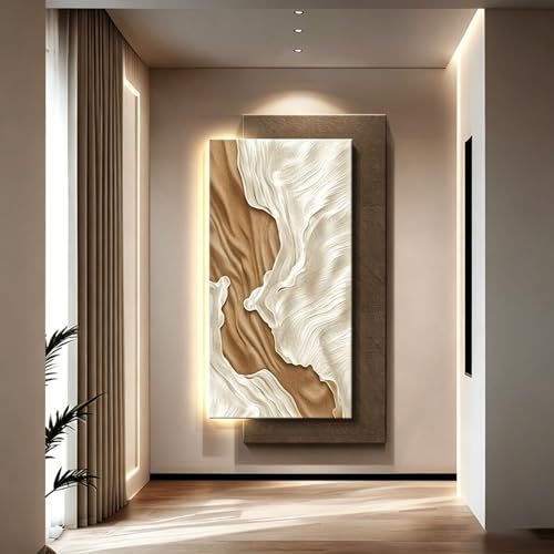 Image of TgrGiEDenLO 3D Wall Art with LED Lights, Lighted Sandstone Decor, Backlit Artwork for Living Room, Entryway Sculpture, Modern Frameless Relief.(C,50x100cm/19.7x39.4in)