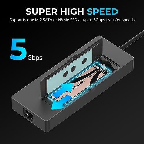 Image of SABRENT USB-C Hub & SSD Enclosure, 6-Port Dock with M.2 SSD Slot, 90W Power Delivery, USB 3.0 & 2.0 Ports, 4K HDMI, RJ45 Gigabit Ethernet (HB-6PNV)