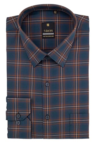 Image of 7-DAYS Men's Premium Checks Formal Shirt - Cotton Rich, Regular Fit, Full Sleeve, with Pocket, Wrinkle Resistant - Stylish Office & Everyday Wear.