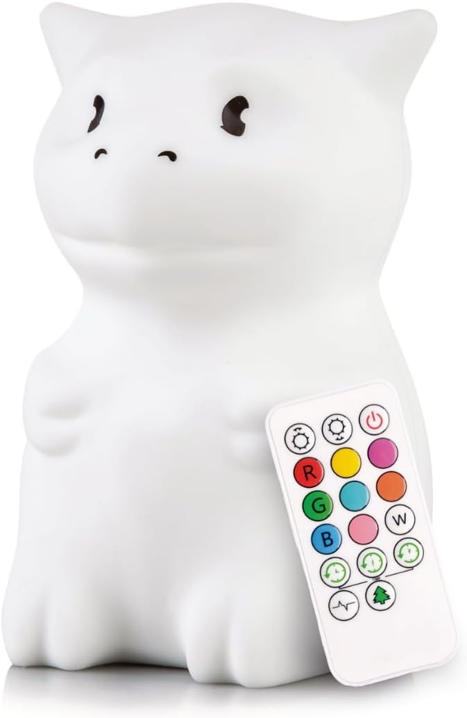 Lumipets Remote Control Silicone Night Light for Kids - Dragon Design with 9 Soft Colors & Sleep Timer - Rechargeable, Battery-Operated Lamp for Bedroom | Baby Nursery, Toddler, Girls, Boys