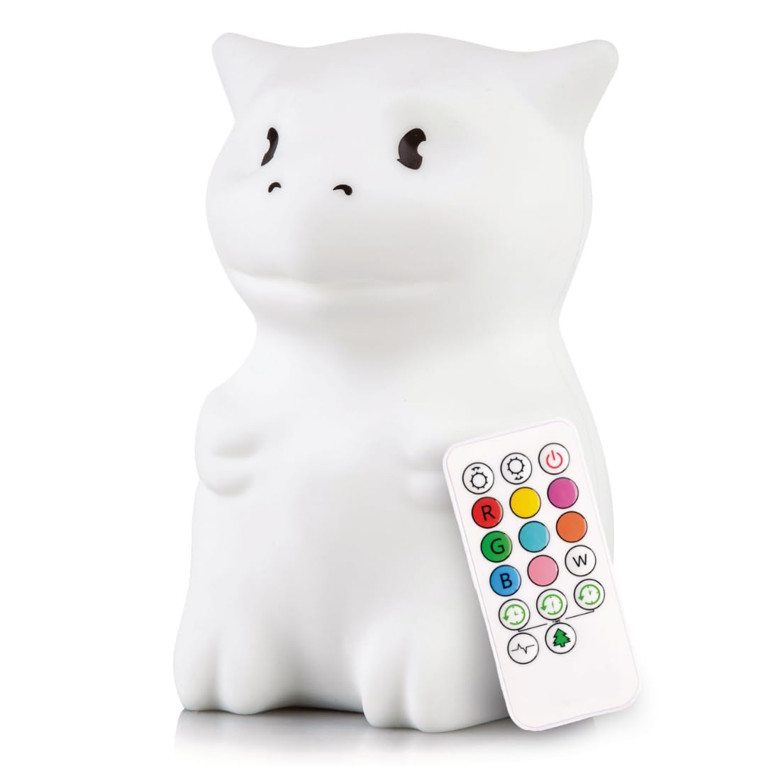Lumipets Remote Control Silicone Night Light for Kids - Dragon Design with 9 Soft Colors & Sleep Timer - Rechargeable, Battery-Operated Lamp for Bedroom | Baby Nursery, Toddler, Girls, Boys