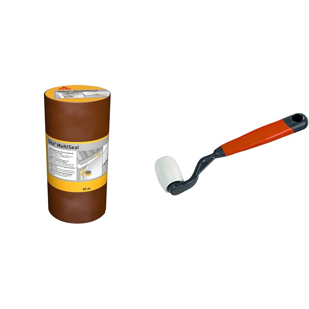 SIKA Multiseal Terre Cuite, Bande d'étanchéité autocollante résistante à la déchirure, aux intempéries, multi-supports, 300mm x 10m & NESPOLI Roulette de colleur polyamide