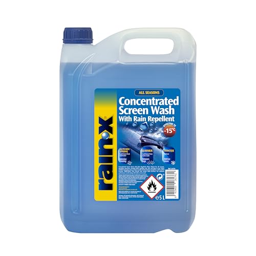 Rain-X Concentrated Screenwash with Rain Repellent - Superior Visibility & Protection for All Seasons - Prevents Freezing Down to -15°C - Streak-Free & Water-Repellent Formula - 5L