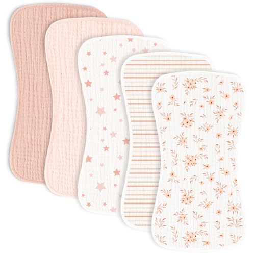 Image of MairMore 5 Pack Muslin Baby Burp Cloths- Neutral Muslin Burping Cloths for Baby Boys Girls and Newborn Towel, Unisex- Large Absorbent Burp Cloths-20 x10 Inches