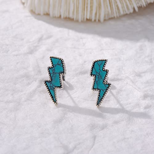 Western Turquoise Lightning Bolt Stud Earrings Sterling Silver Turquoise Boho Vintage Earrings Jewelry for Women2