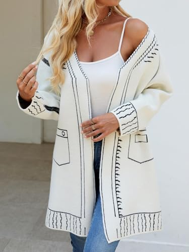 Leoparts Women's Open Front Cardigan Long Sleeve Graphic Knit Open Sweaters Outerwear Coat3