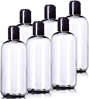 8oz Plastic Clear Bottles (6 Pack) BPA-Free Squeeze Containers with Disc Cap, Labels