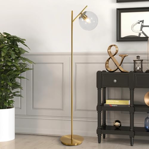 Image of Mid Century Brass Floor Lamps Vintage Clear Standing Lamp for Living Room Modern Tall Freestanding Lamps Retro Farmhouses Globe Floor Lamp for Bedroom Office