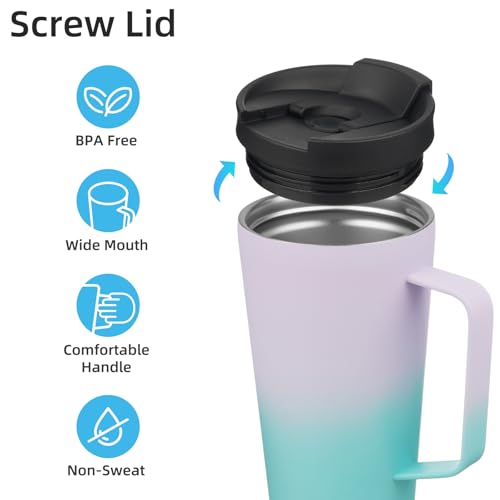 Image of Konokyo 18 oz Insulated Tumbler with Handle & Straw, Stainless Steel Mug