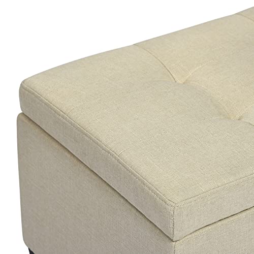 Homy Casa 30'' Storage Ottoman Tufted Upholstered Ottoman Bench Fabric Ottoman With Storage/Lid/Hinge, Modern Foot Rest Stool For Living Room Bedroom Entryway, Beige #TOP7
