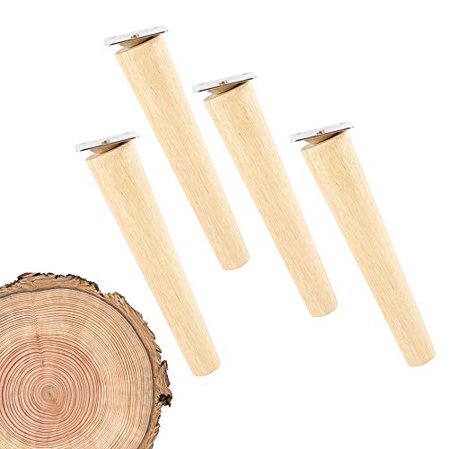 4 Piezas Patas para Muebles Madera, Patas de Sofá de Madera para Placas de Montaje y Tornillos para Sofá Cama, Armario, Sillón (Altura del pie oblicuo 20 cm)