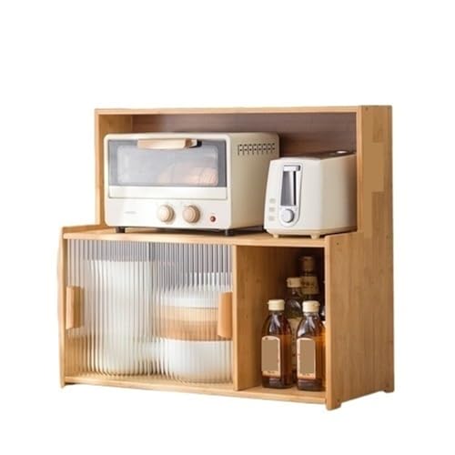 Kitchen Pantry Storage Cabinet Multipurpose Desktop Shelf Bookcase Floor Storage Cabinet with Transparent Door All Occasion(Natural,67cm)