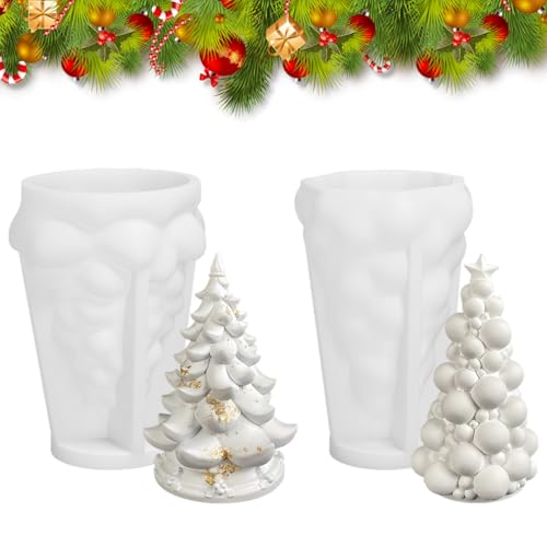 Satiskid 2 PCS Christmas Tree Candle Moulds, 3D Silicone Candle Mold for Fondant Cake, Aromatherapy Candle, Chocolate, Soap, DIY Handmade Candle Making Mould, Candle Moulds for Christmas Decoration