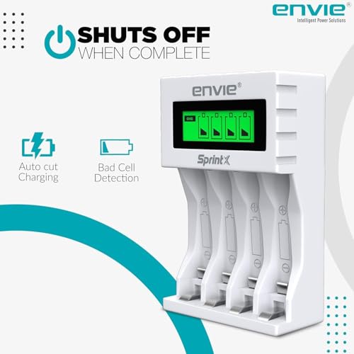 Image of Envies (ECR11MC + 1000 4PL) SprintX Ultra Fast Rechargeable Batteries Charger for AA & AAA Ni-Cd with 4xAA1000mah Rechargeable Batteries, with Over Charge Protection