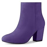 Allegra K Bottines à talon épais à bout rond et fermeture éclair latérale pour femme, violet, 36 EU