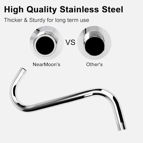 Image of NearMoon S Shaped Shower Head Riser Arm, Shower Extender Arm with Flange, Standard 1 /2 inch Connection- Bathroom Accessory (10 Inch, Chrome)