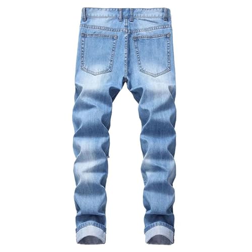 Mens Straight Jeans Zipper Hole Streetwear Casual Pants Denim Trousers3