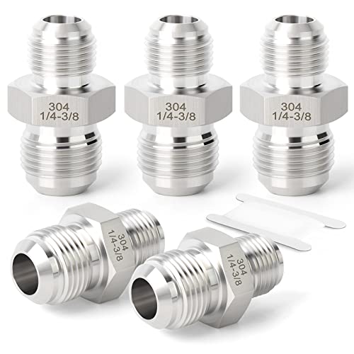 Image of TAISHER 5PCS Forging of 304 Stainless Steel Tube Flare Fittings, 3 /8 inch Male Flare x 1 /4 inch Male Flare, Union