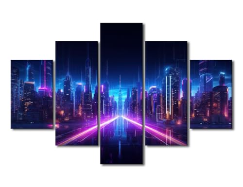 Future Modern Building Wall Art Cyberpunk Home Decor 5 Pieces