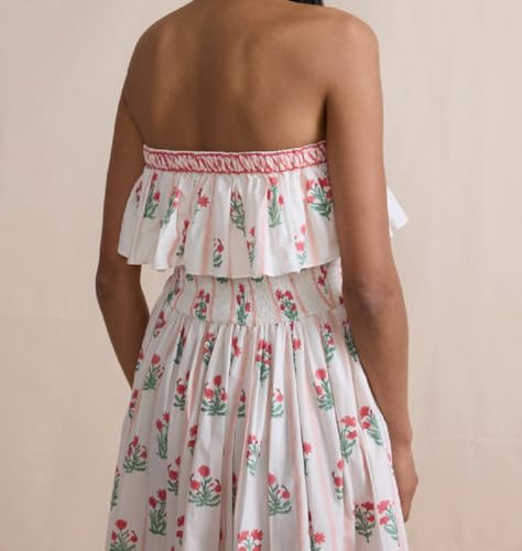Image of Women Floral Print Maxi Tube Dress Strapless Flowy Long Bandeau Dress Y2K Open Back Sundress Summer Beachwear