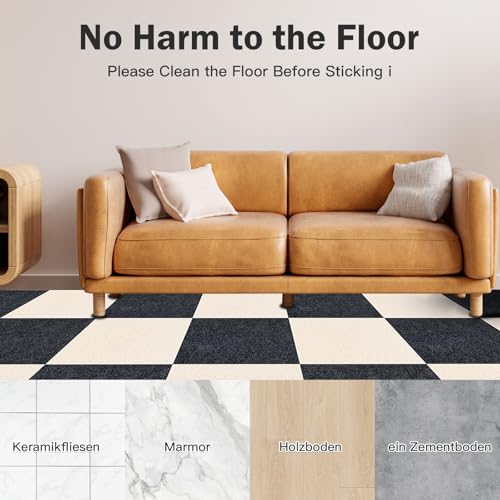 Teppichfliesen Selbstklebend 30x30cm - 10 Stück Set - 0.9m² - Teppich Fliesen mit Rückendeckung, Selbstklebend Teppichboden, Strapazierfähiger Teppich Bodenbelag für Wohnung, Büro, Gewerbe, Hellgrau